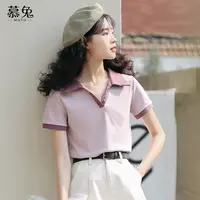 法式Polo领正肩短袖t恤女设计感小众v领甜辣上衣MT8602