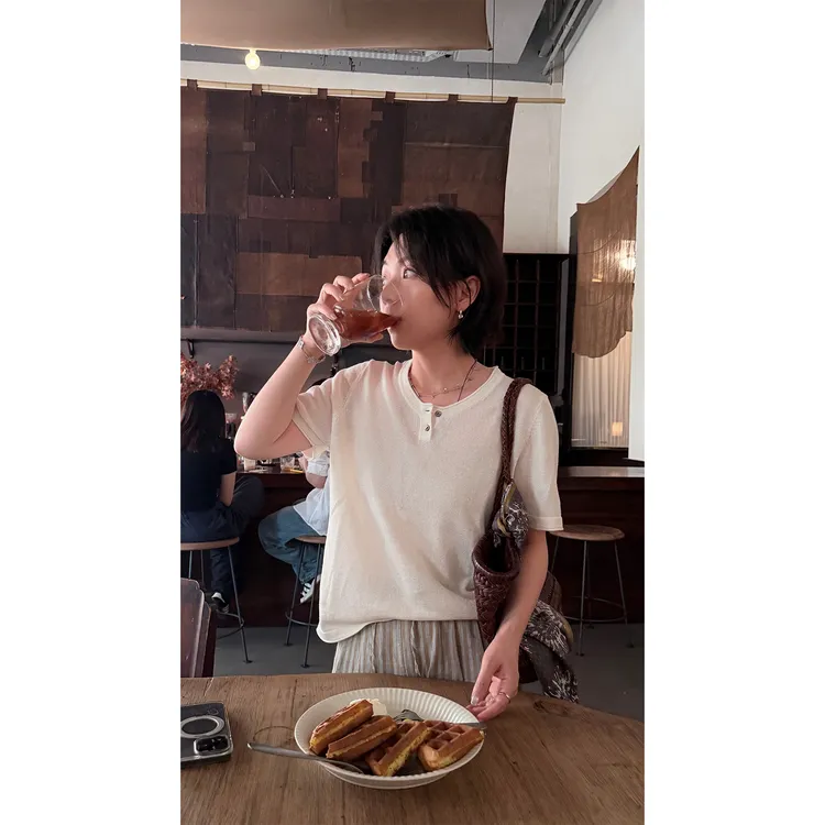 苏安家|“和纸亨利领”老钱松弛高级感19支进口和纸纱短袖针织衫T恤