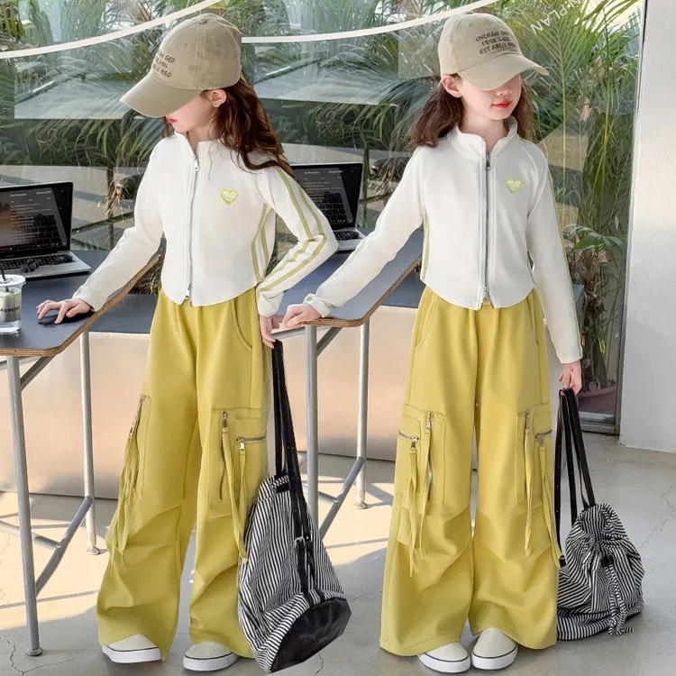 女童秋装套装儿童2025春秋新款女大童休闲洋气女孩工装裤两件套潮