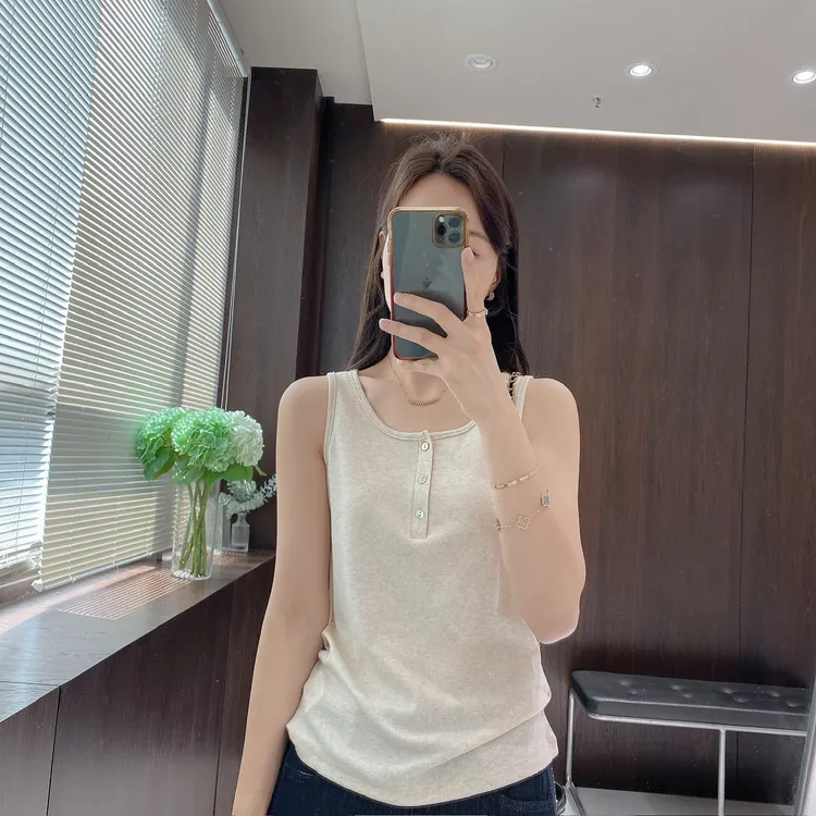 IMFLY金小金自制女装 莱赛尔背心吊带DYW9165纯色纽扣背心打底