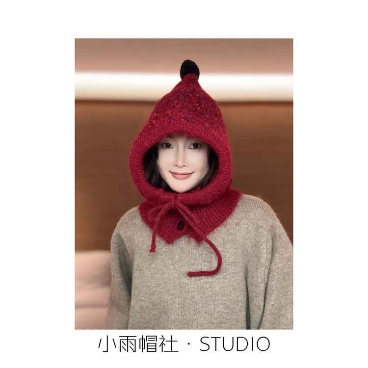 小雨帽社 “小精灵”拉法帽 女巫帽加大版保暖护耳帽羊毛混纺针织帽