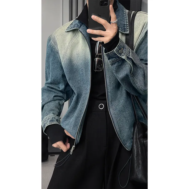 龙叨叨秋季新品美式复古设计款水洗牛仔外套男宽松休闲百搭夹克潮