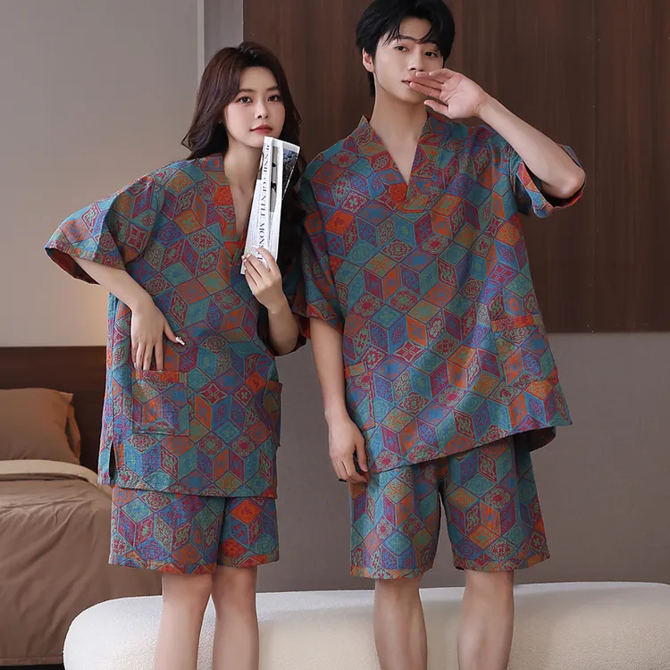 高档纯棉提花大码情侣款女男款汗蒸服洗浴浴服酒店足疗按摩盐蒸