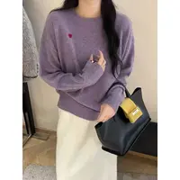 /钩花爱心套头/爱心刺绣圆领针织毛衣新款百搭减龄上衣女CM102