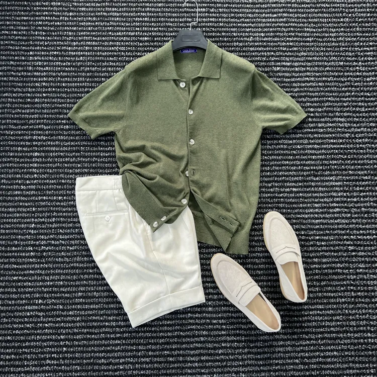 CssuGent 夏季 设计美学 森林绿 16针短袖polo衫男时尚休闲开衫潮