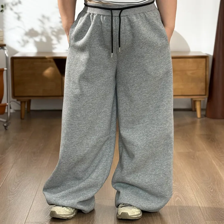 福饮沸别【松弛海岸】大码胖mm拼色螺纹松紧腰秋运动卫裤25101