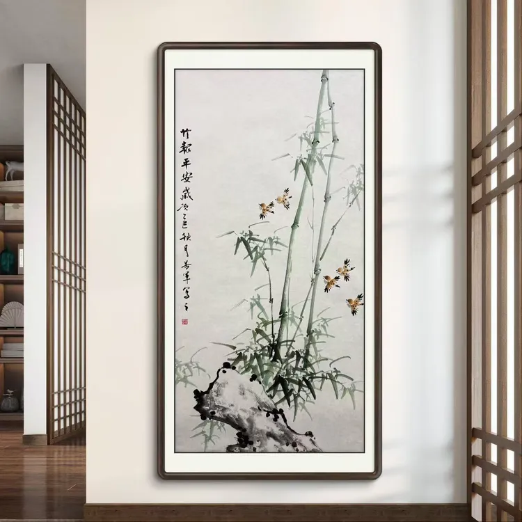 《竹报平安》纯手绘四尺竹子竖幅玄关国画挂画中式书画直播间商品图