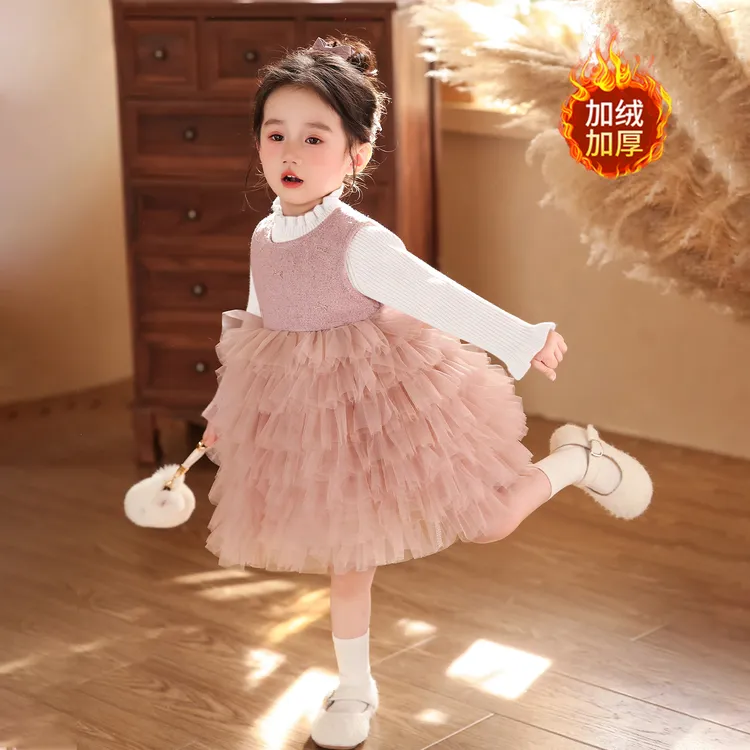 女童拜年服套装秋冬季毛衣蛋糕裙2025加绒小香风女宝宝背心公主裙