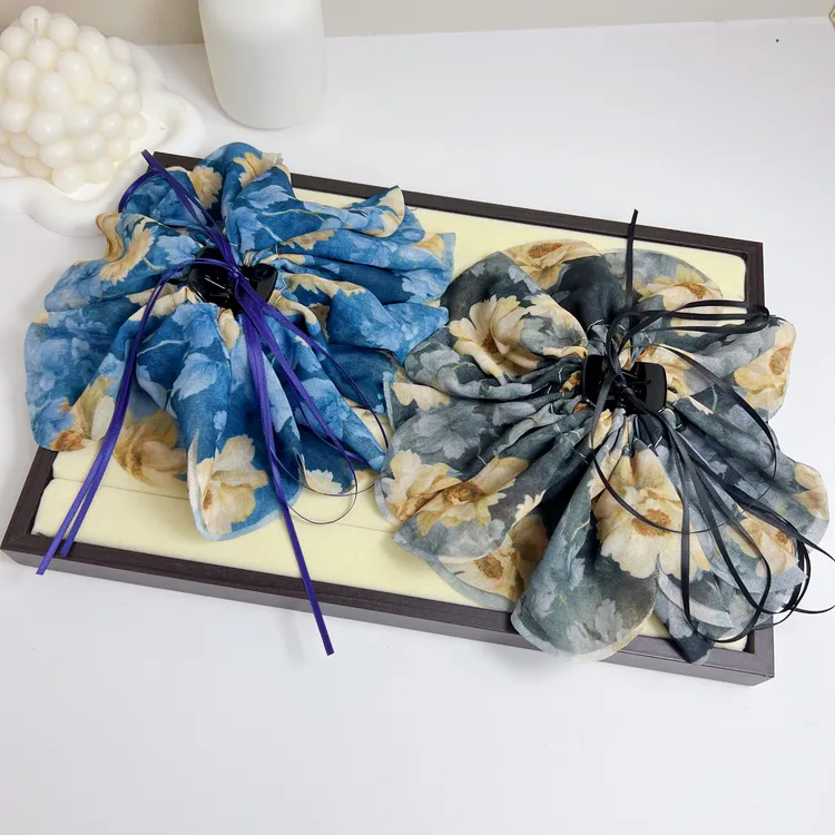 水墨风花瓣裙摆马尾夹森系日常百搭显发量低马尾半扎发发饰抓夹女