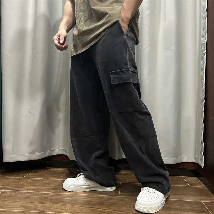 DeweLvum美式水洗多口袋百搭工装裤男宽松运动休闲直筒阔腿裤男装