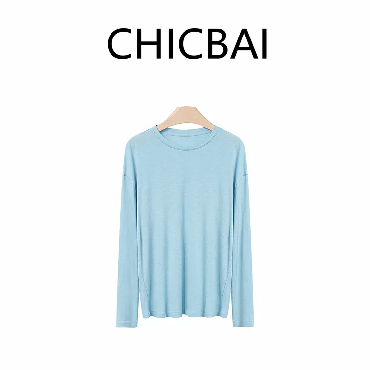CHICBAI 极简莱赛尔与桑蚕丝共谱的丝柔织语长袖T恤
