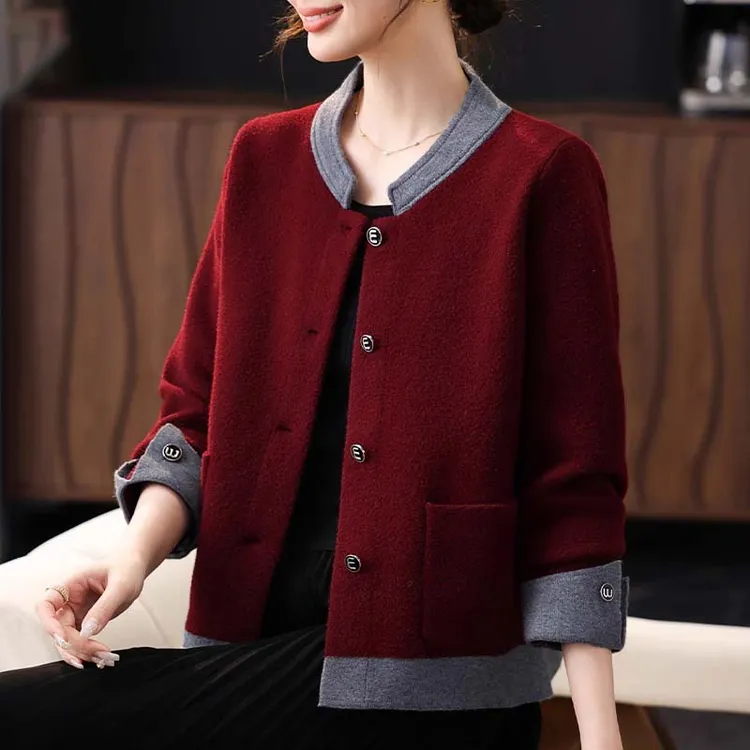 妈妈春装毛呢外套短款高贵中年妇女针织上衣中老年春秋季休闲夹克