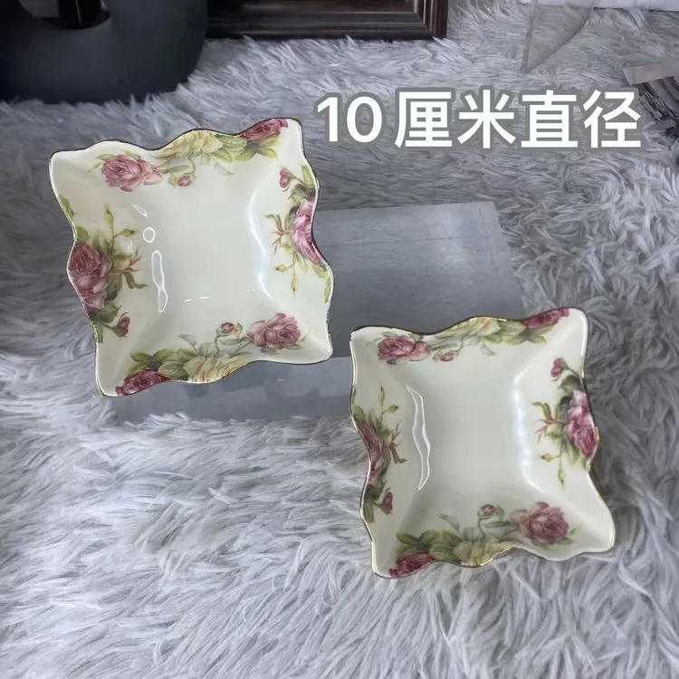 陶瓷欧式象牙黄老镇玫瑰系列方形蘸料碟