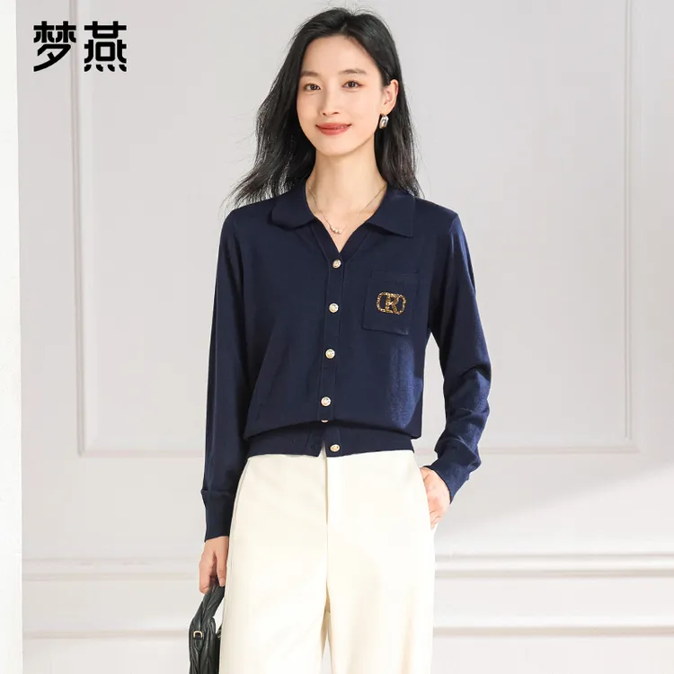梦燕春秋女宽松休闲舒适简约时尚百搭气质大方翻领毛衫AC05B5015