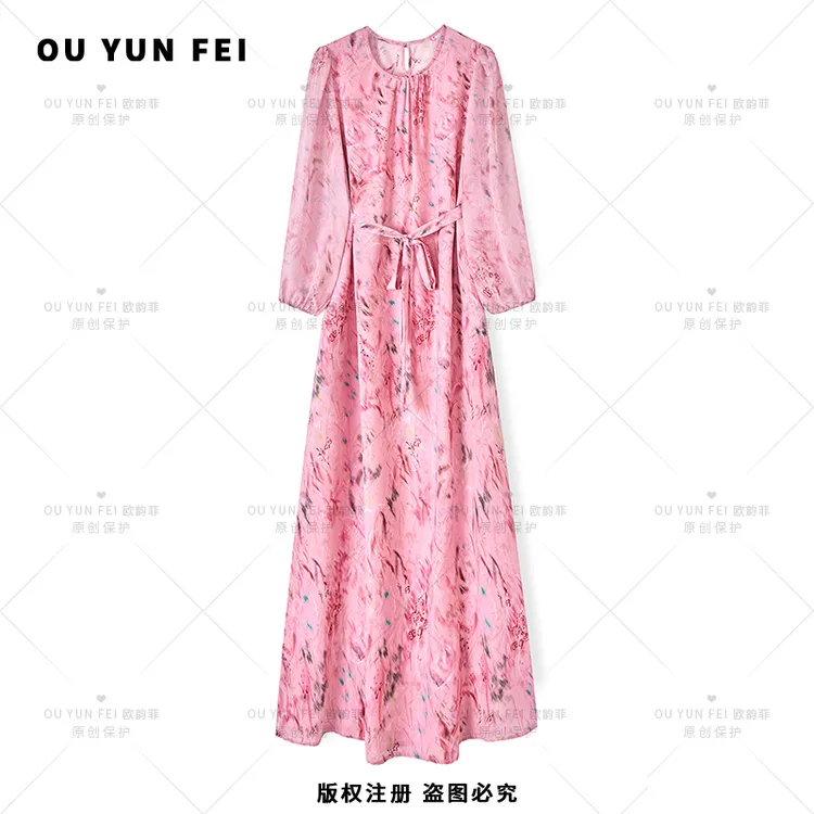 高级感连衣裙女夏季新款气质显瘦穿搭印花长裙F2020