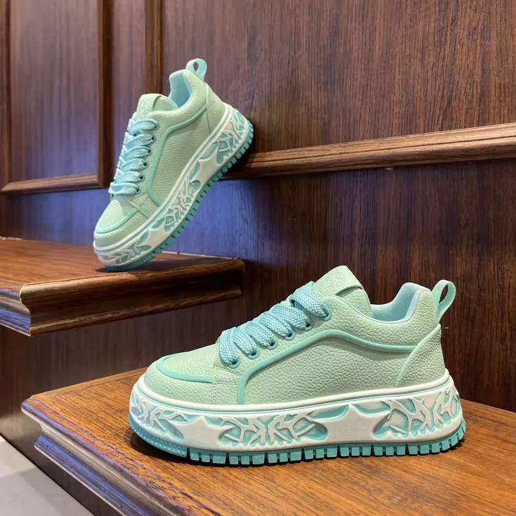 男鞋2025潮流擦色秋季厚底时尚休闲板鞋增高百搭低帮皮面系带潮鞋