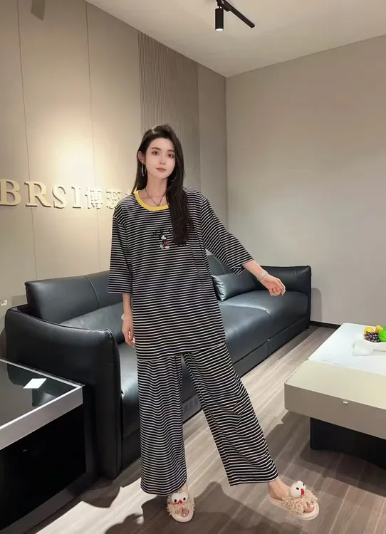 张肉肉3392厚款冬季条纹睡衣