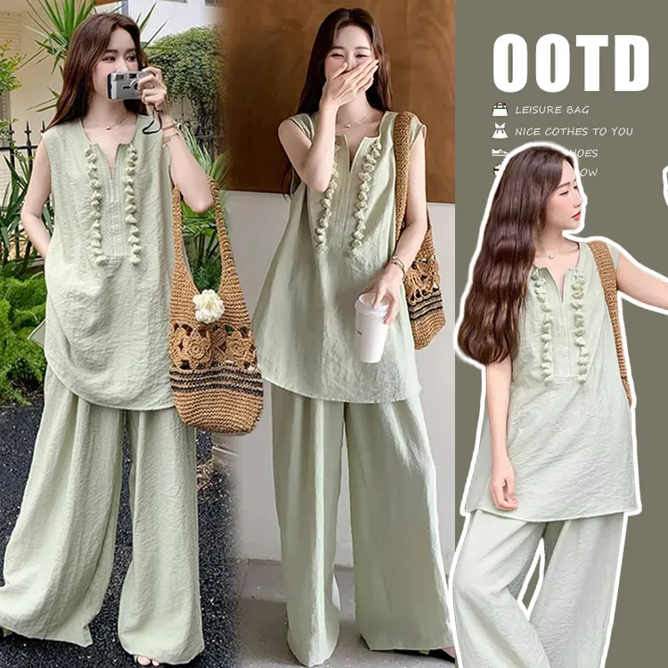 时髦孕妇装夏装新款韩版时尚慵懒风上衣裤子网红款洋气休闲两件套