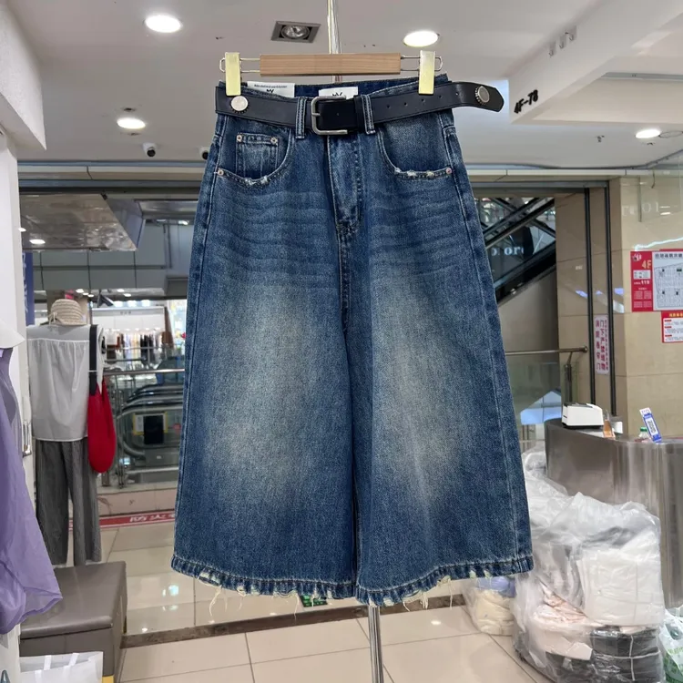 美式复古磨破宽松七分牛仔裤女2025夏季薄款高腰松弛感休闲汽水裤