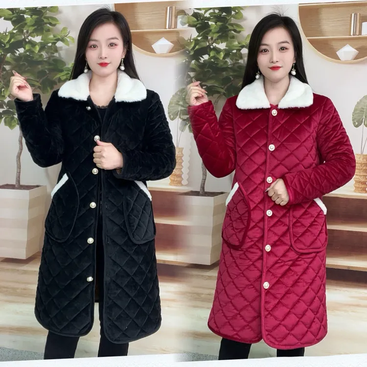 【新款】女士冬季大毛领加绒加厚保暖宽松长款棉服外套时尚大码显瘦