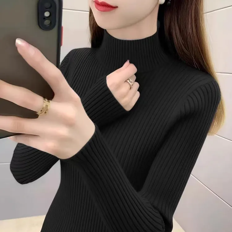 半高领毛衣女秋冬2025新款内搭安哥拉红打底纯色百搭显瘦针织上衣