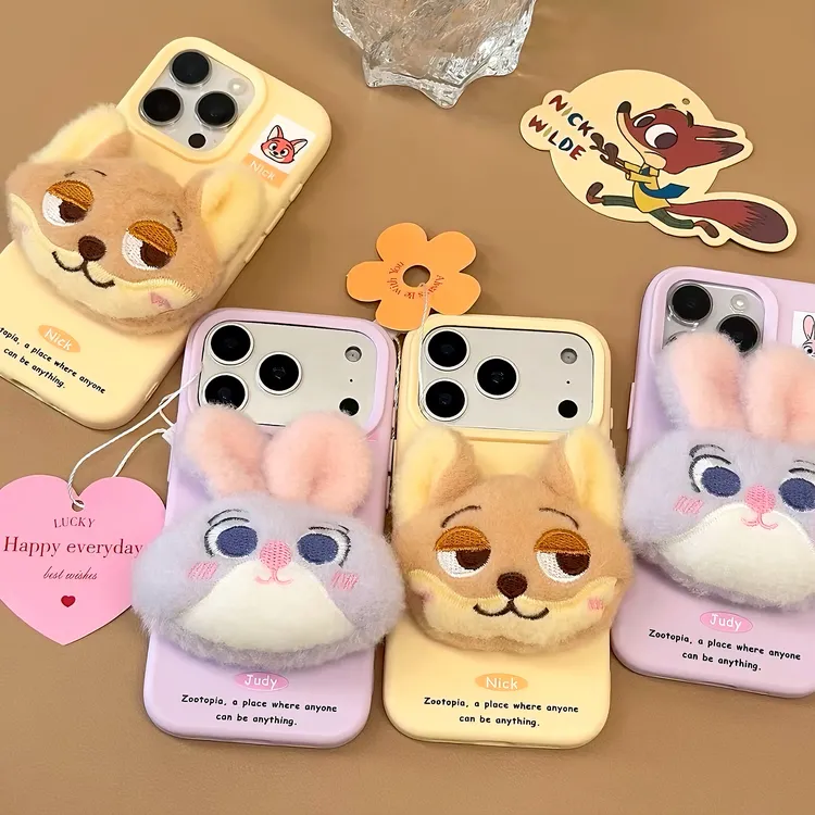 可爱毛绒尼克朱迪适用苹果17promax手机壳iPhone15/13糯米16情侣