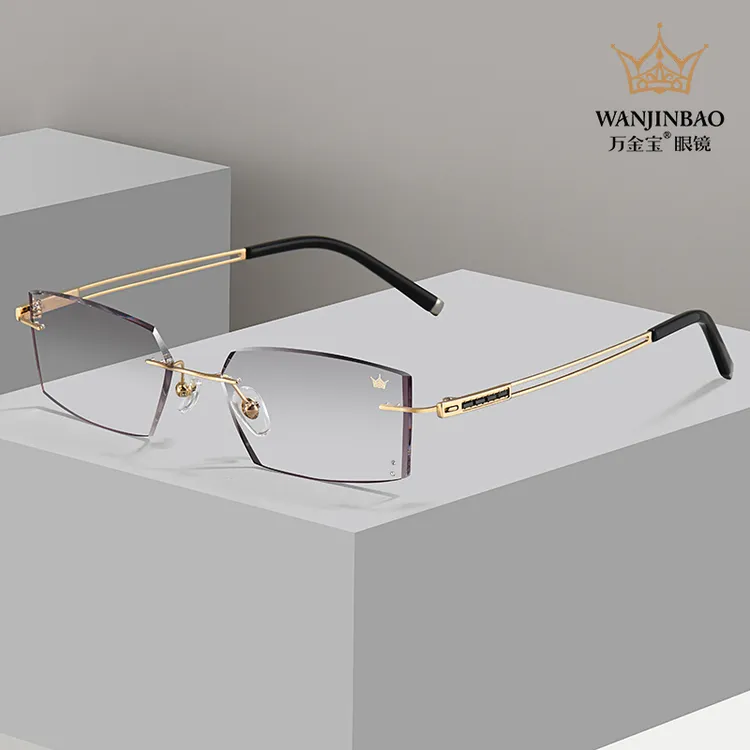 万金宝7003镀金镶钻近视切边无框眼镜超轻蓝光高档时尚轻奢男