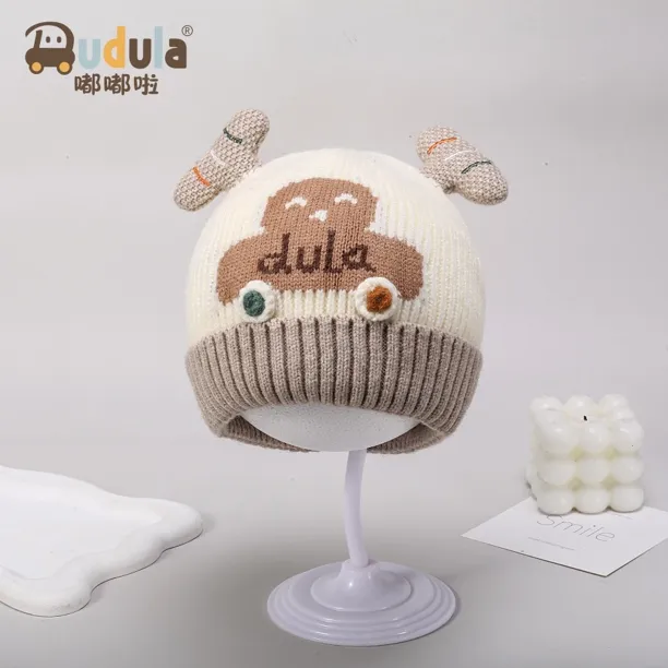 嘟嘟啦4042小汽车耳朵无檐卡通风圆顶婴儿冬款护耳帽