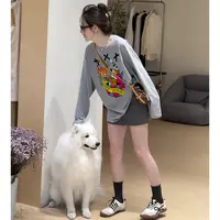  港味ins长袖纯棉t恤韩版休闲宽松大码女装蝴蝶结立体小熊上衣