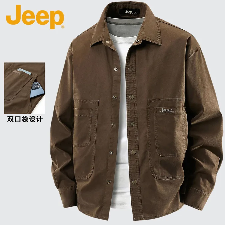 美国JEEP吉普官方正品多口袋长袖衬衫秋季新款大码宽松百搭外套