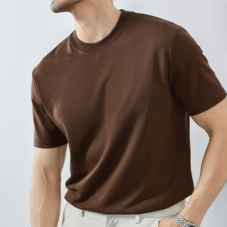 【源头工厂】长绒棉亲肤透气夏季男士纯色全棉圆领短袖T恤男款修身