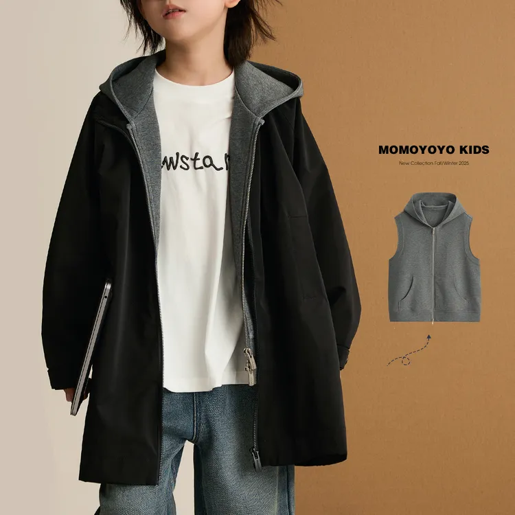 辰辰妈【叠穿氛围】休闲坎肩连帽卫衣马甲亲子装儿童马甲8423D