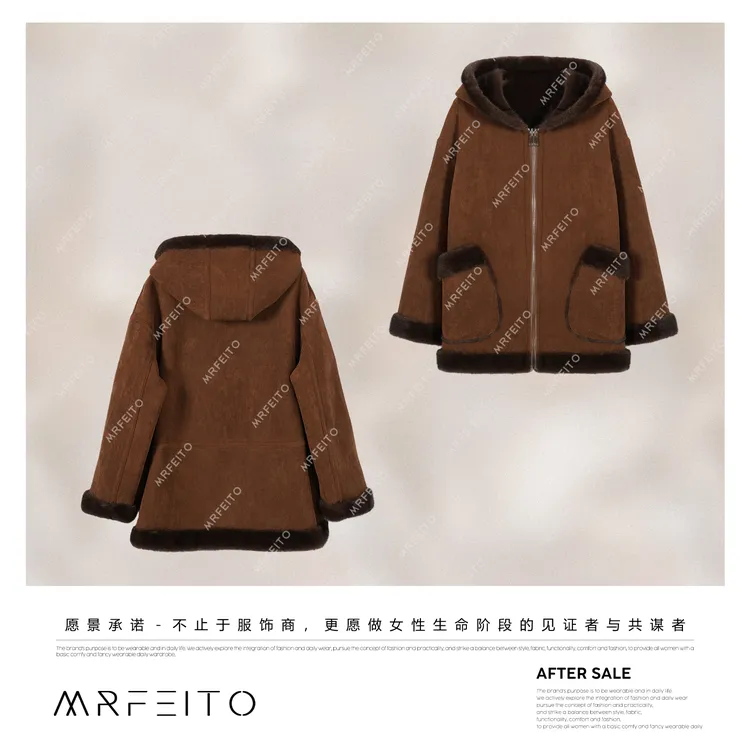 MRFEITO【冬日焦糖】双面穿时尚毛毛领保暖拉链短外套H97W02D36062