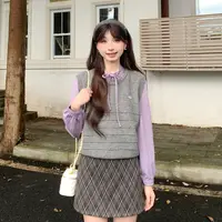 慕兔法式甜美宽松长袖衬衫搭配针织马甲两件套女2025秋季新款套装
