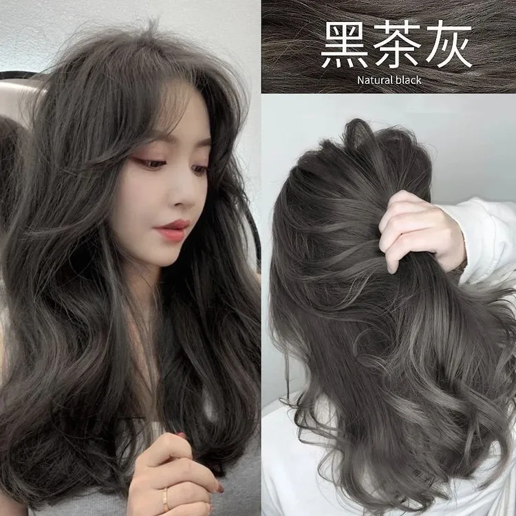 黑茶灰色染发剂显白植物自己在家染发推荐染发膏可发色不伤发