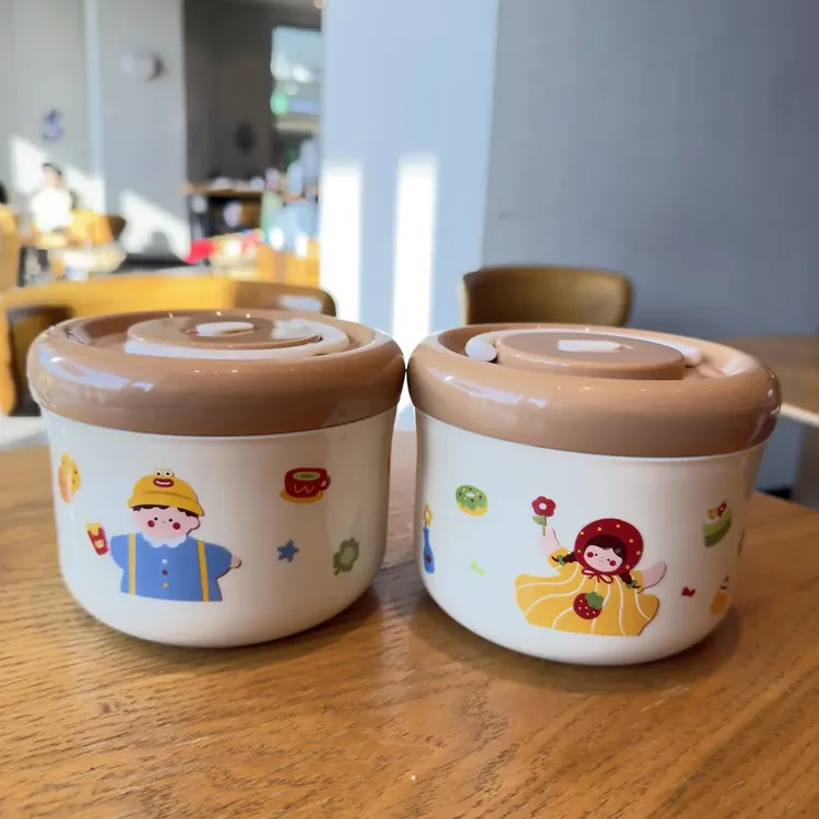【支持检测】304不锈钢可微波炉加热卡通880ml便当盒早餐杯保鲜盒