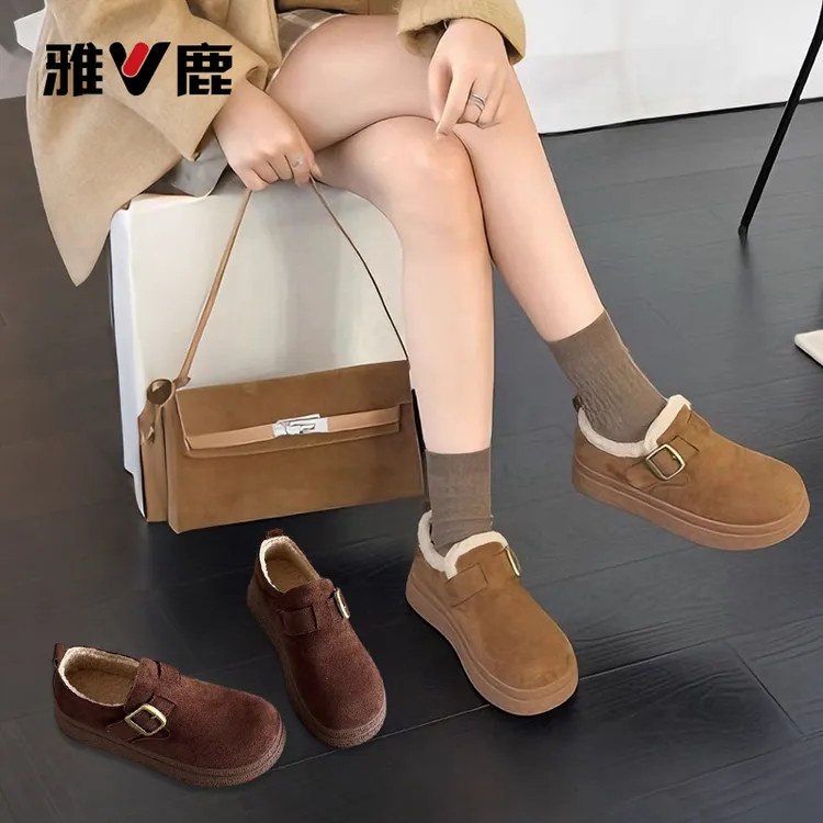 V/雅鹿牛皮加绒勃肯鞋冬季加厚百搭学生时尚休闲鞋棉鞋