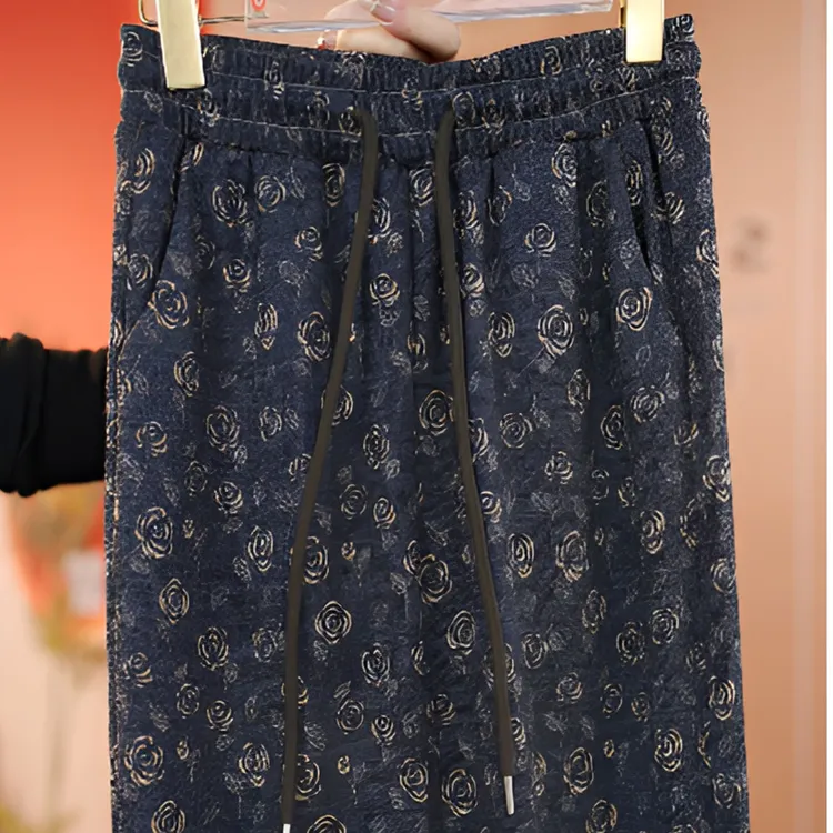 K243 新款秋冬宽松休闲百搭高腰直筒裤（平面花）-蕾蕾