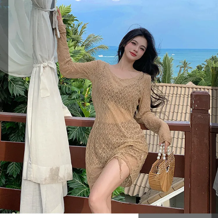 纯欲辣妹性感泳衣女比基尼三件套大码显瘦遮肉温泉度假长袖罩衫女