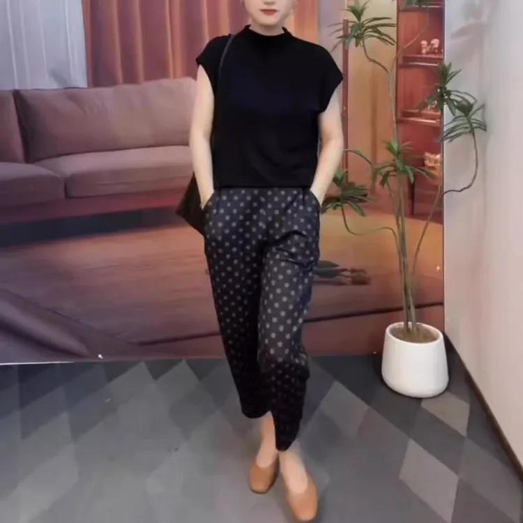 新款时尚净版打底衫波点萝卜裤显瘦女装2389