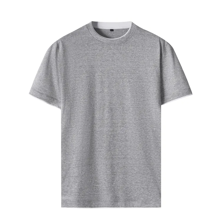 25SS 男士夏季棉麻假两件短袖T恤吸汗透气简约圆领打底衫SM80148