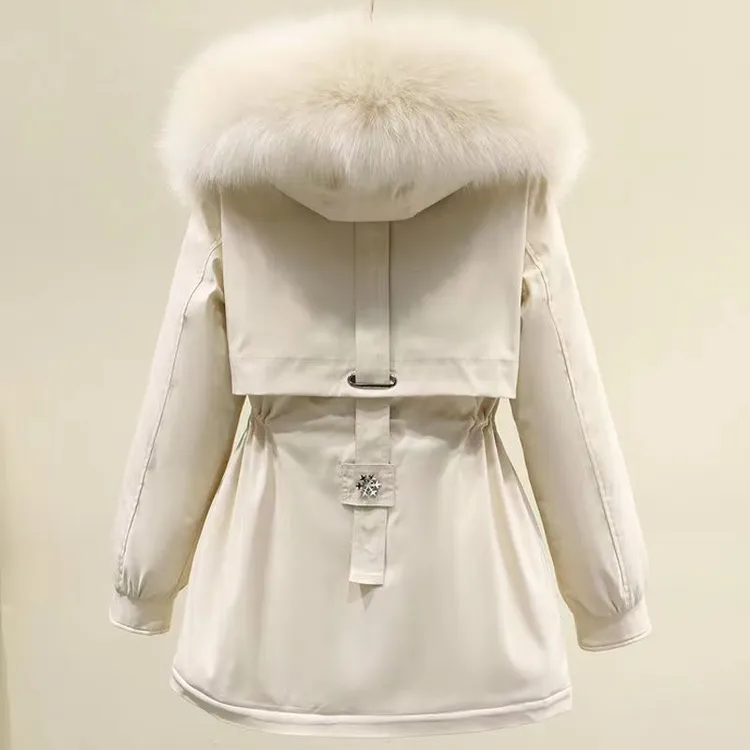 外贸服女中长新款冬季宽松韩版加绒加厚棉衣洋气棉袄工装外套