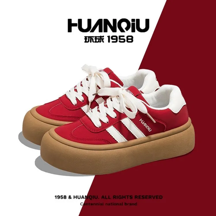 环球厚底增高复古安可拉红色德训鞋女2025秋冬新款时尚百搭板鞋女