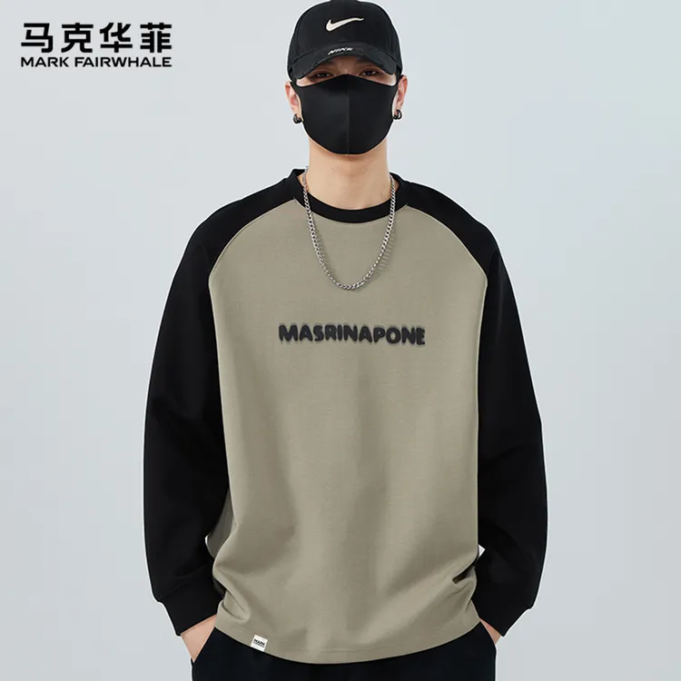 马克华菲美式休闲男士圆领卫衣春秋宽松时尚撞色插肩上衣服打底衫