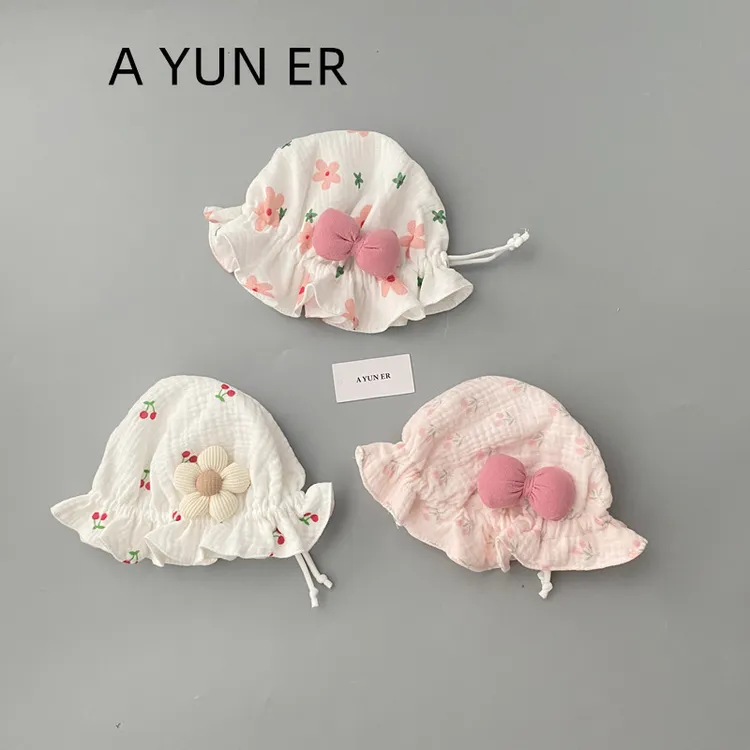 婴儿帽子春秋季3个月可爱6新生小月龄无骨胎帽女宝宝可调节渔夫帽