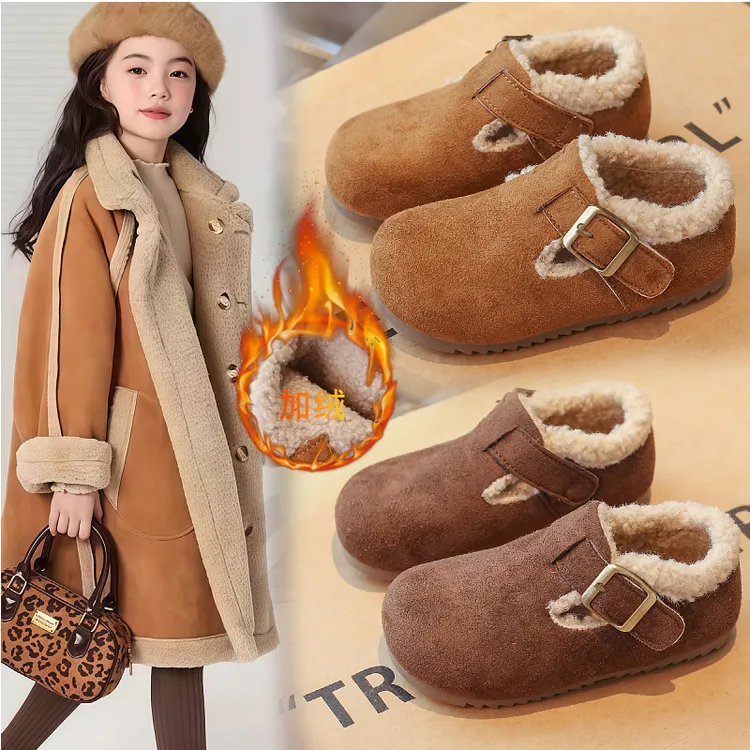 女童加绒棉鞋子男童儿童勃肯鞋2025秋冬季新款毛毛加绒宝宝冬鞋
