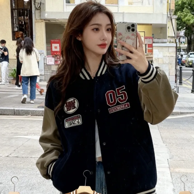 韩系ins潮流外套流光风美式女棒球服港风休闲百搭宽松情侣秋冬