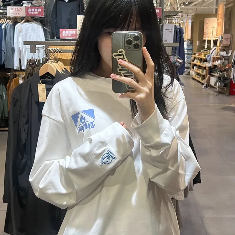 burnin小火苗刺绣卫衣男女款秋季潮牌美式长袖t恤情侣内搭打底衫