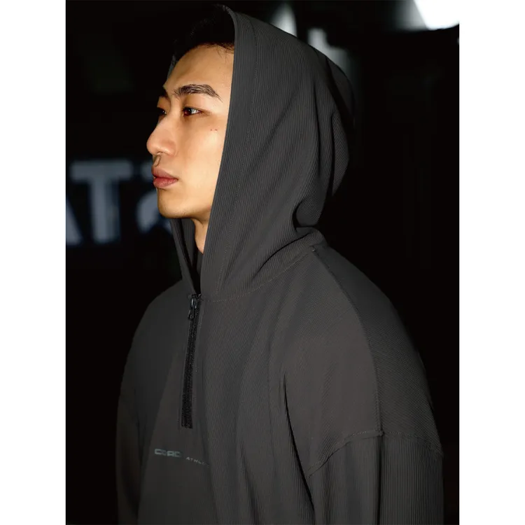 COACT茧动 “裸感”亲肤呼吸坑条肌理透气排汗连帽训练卫衣