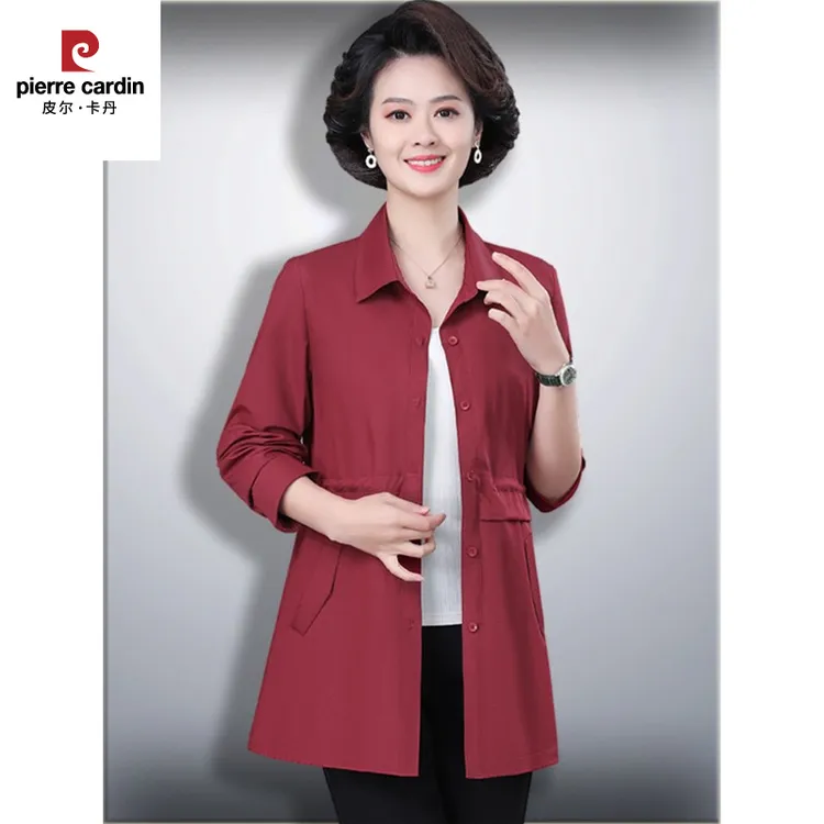 皮尔卡丹长袖衬衫女洋气风衣外套春装上衣